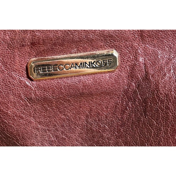 Rebecca Minkoff Cross Body Purse 5 Zip Leather Maroon Studded Gold Chain Handle - Picture 4 of 13